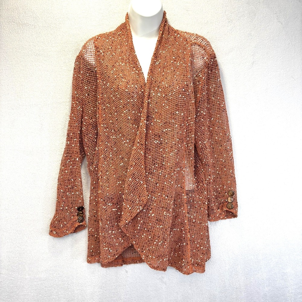Katie Todd Open Knit Beachy Lightweight‎ Cardigan Sweater Womens Medium Orange